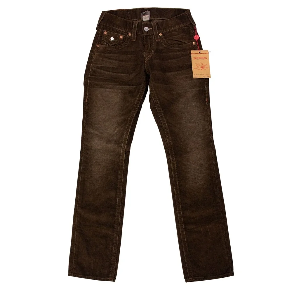 NWT‎ True Religion Ricky Straight Mens 28x34 Brown Corduroy Pants Flap Pockets